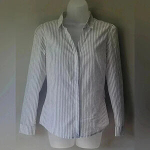 Camaieu Button Down shirt, blue and white striped womens size XS